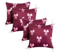 OHS Bow Cushion Covers Set of 4, Matte Velvet Bow Print Decorative Square Throw Pillow Cover with Invisible Home Decor Cushion Covers 45 x 45 for Living Room Bedroom, Burgundy