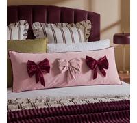 OHS Bow Detail Bolster Pillow Bed Cushions Bolster Cushion, Burgundy | Cylindrical Support Cushion Comfortable and Cosy Sofa or Bed Backrest
