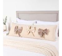 OHS Bow Detail Bolster Pillow Bed Cushions Bolster Cushion, Natural | Cylindrical Support Cushion Comfortable and Cosy Sofa or Bed Backrest