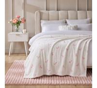 OHS Bow Embossed Throw Soft Sofa Bed Blanket, Pink - 125 x 150cm | Bow Embossed Throw in Pink, Soft Brushed Finish for Sofa or Bed, 125 x 150cm