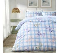 Ohs Bow Gingham Bedding Set Microfibre Duvet Cover With Pillowcase, Blue/white - Single