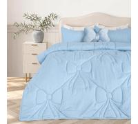 Ohs Bow Lattice Coverless 7.5 Tog Duvet Bedding Set With Pillowcase - Dusky Blue
