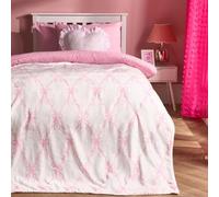 Ohs Bow Lattice Flannel Fleece Throw Blanket Soft Bedspread, Pink - 125 X 150Cm