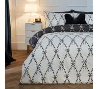 OHS Bow Lattice Microfibre Reversible Duvet Cover Set with Pillowcase in White | Size: Double OHS White Double