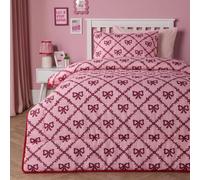 OHS Bow Lattice Pink Bedding Coverless Duvet Single 10.5 Tog Quilt | Gifts for Women Reversible Soft Warm Microfibre Coverless Duvet with Pillowcase Comfy Summer Winter Travel Camping Blanket