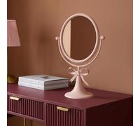 OHS Bow Mirror Bathroom Mirror Vanity Mirror Full, Light Pink - Small | Decorative Bow Mirror Light Pink Glass & Resin Dressing Table Vanity Wall