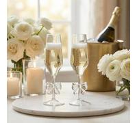OHS Bow Plastic Champagne Flutes Set of 2, Reusable Unbreakable Prosecco Glasses Sparkling Cocktail Glasses Wine Cups Elegant Tall Celebration Clear Plastic Flutes for Cocktail Weddings Parties