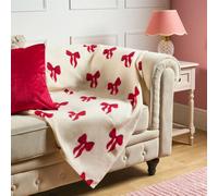 Ohs Bow Polar Fleece Soft Warm Throw Blanket - Cream/red