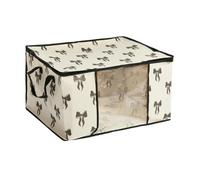 OHS Bow Print 2 Pack 90.3L Under Bed Storage Large Clothes Storage Bag,Mono | Under Bed Storage Box with Lid & Zip Wardrobe Storage Organiser with Reinforced Handle PVC Window for Duvet Blanket Clothing