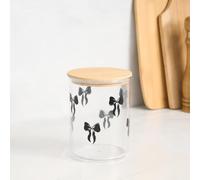OHS Bow Print Airtight Food Storage Container Bamboo Lid, BPA Free Plastic Containers With Lids Round Small Container Kitchen Organisation for Cereal Sugar Spices & Baking Supplies, Black/Clear