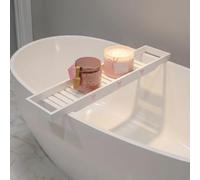 OHS Bow Print Bath Trays for Across the Bath Bamboo Bath Caddy, White/Pink | Bathroom Accessories Slatted Home Spa Board Wooden Bath Tray for Candles Wine Glass Anti Slip Gifts for Women
