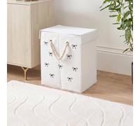 OHS Bow Print Boucle Laundry Basket Folding Hamper Bag with Lid in Cream OHS Cream