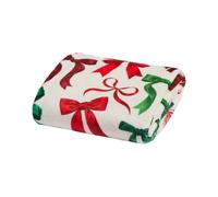 OHS Bow Print Christmas Blanket Throws for Sofas Bed, Red/Green 125 x 150cm | Christmas Decorations Fleece Blanket Super Soft Cosy Warm Small Blanket Single Bed Throw Festive Decor for Settee Couch