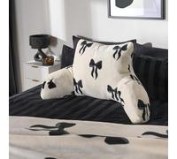 OHS Bow Print Cuddle Cushion, Reading Pillow for Bed Adult Soft Cosy Fleece Back Support Cushion with Arms Gaming Bed Cushions for Sitting up in Bed, Monochrome - 65 x 40cm