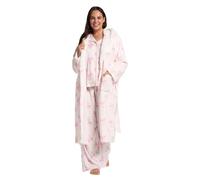OHS Bow Print Dressing Gown Womens, Super Soft Plush Flannel Fleece Hooded Bathrobe with Pockets Fluffy Sherpa Lined Gifts for Women Loungewear Long Ladies Dressing Gowns, White/Pink