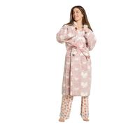 OHS Bow Print Dressing Gown Womens Teddy Marl Hooded Bathrobe, Blush Pink