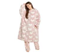 OHS Bow Print Extra Long Oversized Blanket Hoodie Teddy Marl, Blush Pink | Gifts for Women Super Soft Warm Wearable Blanket Snuggle Hoodie Comfy Cosy Hooded Blanket Giant Sweatshirt Large Pocket