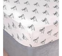 OHS Bow Print Fitted Bed Sheets Double, Bow Gifts for Women Easy Care Soft Microfibre Fabric Deep Pocket 25cm Shrinkage and Fade Resistant Bed Sheet, Monochrome - 135 x 190cm