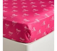 OHS Bow Print Fitted Sheets King Size, Bow Gifts for Women Easy Care Soft Microfibre Fabric Deep Pocket 25cm Shrinkage and Fade Resistant Bed Sheet Valentines Gifts, Hot Pink - 150 x 200cm