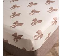 OHS Bow Print Fitted Sheets King Size, Bow Gifts for Women Easy Care Soft Microfibre Fabric Deep Pocket 25cm Shrinkage and Fade Resistant Bed Sheet, Ivory - 150 x 200cm