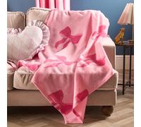 OHS Bow Print Fleece Blanket Pink Throw, Super Soft Warm Cosy Polar Throws for Sofas Bed Settee Decorative Throw Blanket Fluffy Single Bed Throws, Hot Pink - 120 x 150cm