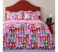 OHS Bow Print Frill Edge Coverless Duvet Single, 7.5 Tog Quilt Duvet, Multi | Gifts for Women Soft Warm Microfibre Summer Duvet Comfy Lightweight Bedding with Pillowcase Travel Camping Blanket Washable