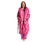 OHS Bow Print Ladies Dressing Gowns Gifts for Women Super Soft Plush Flannel Fleece Hooded Bathrobe with Pockets Fluffy Sherpa Lined Loungewear Long Bath Robe, Hot Pink