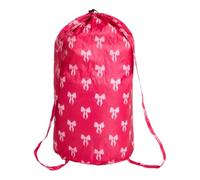 OHS Bow Print Laundry Backpack Bag with Shoulder Straps Drawstring Hot Pink | Stylish Laundry Bag Foldable Durable Backpack Dirty Clothes Hamper Bag for College Travel Laundromat Apartment