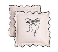 OHS Bow Print Outdoor Cushions Waterproof Decorative Frill Edge Cushion Covers 45 x 45 Set 2 Super Soft Patio Garden Cushions Home Decor Throw Pillow Covers with Invisible Zipper, Monochrome