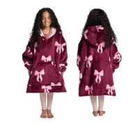 OHS Bow Print Oversized Blanket Hoodie for Teen Girls Hooded Blanket Super Soft Warm Sherpa Fleece Throw Wearable Blankets Sweatshirt Big Pocket Oversized Hoodie, Burgundy/Pink