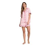 OHS Bow Print Piped Womens Pyjamas, for Women Short Sleeve Shirt Bottom Bow Pjs Mothers Day Pyjamas Bride Pjs Set Two Piece Button Down Sleepwear Loungewear, Pink - S/M