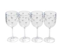 OHS Bow Print Plastic Wine Glasses Set of 4, Reusable Unbreakable Wine Glasses for Outdoor Parties Picnics Poolside BBQs Champagne Glass, Black/Clear
