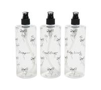 OHS Bow Print Pump Bottle Dispensers, Refillable Empty Press Pump Bottle Plastic Shampoo and Conditioner Dispenser Shower Gel Dispenser Bathroom Soap Dispensers with Labels, Clear/Black