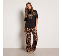 OHS Bow Print Short Sleeve T-Shirt Soft Pyjama Set Nightwear in Black | Size: Large/XL OHS Black L/XL