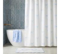 OHS Bow Print Shower Curtain, Mould Proof Mildew & Water Resistant Bathroom Curtains with Hooks Weighted Shower Curtain Quick Dry Bathtub Curtains Wipe Clean, White/Blue - 180 x 180 cm (71 x 71 Inch)