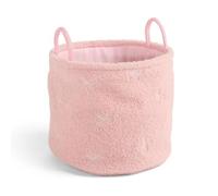 OHS Bow Print Small Laundry Basket Boucle Storage Box Blanket Basket, Pink | Storage Basket with Handles Round Clothes Toy Storage Organiser Nursery Decor Blanket Basket Living Room Bedroom Home Office