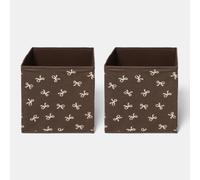 OHS Bow Print Storage Boxes Pop Up Collapsible Cube Boxes Set of 2, Brown