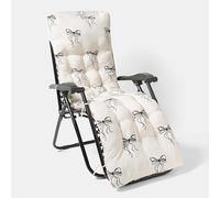 OHS Bow Print Sun Lounger Cushion Zero Gravity Chairs Outdoor Cushions Soft Thick Comfy Waterproof Garden Seat Cushions with Top Cover & Ties Sun Lounger Bench Cushion, Monochrome - 160 x 50cm