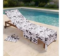 OHS Bow Print Sun Lounger Towels with Pockets, Soft Quick-Dry Absorbent Beach Towels for Adults Sunbed Towel Microfibre Large Beach Towel in a Bag Summer Holiday Essentials, 75 x 215cm - Monochrome