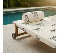 OHS Bow Print Sunbed Towels with Pockets Quick-Dry Absorbent Large Beach Towel in a Bag & Beach Pillow Inflatable Sun Lounger Bolster Pillow Microfibre Travel Summer Holiday Essentials Bundle, Mono