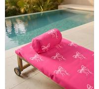 OHS Bow Print Sunbed Towels with Pockets Quick-Dry Absorbent Large Beach Towel in a Bag & Beach Pillow Inflatable Sun Lounger Bolster Pillow Microfibre Travel Summer Holiday Essentials Bundle, Pink