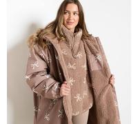 OHS Bow Print Water Resistant Coat Sherpa Lined Drying Changing Robe in Taupe | Size: Large/XL OHS Taupe L/XL