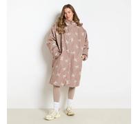 OHS Bow Print Water Resistant Coat Sherpa Lined Drying Changing Robe in Taupe | Size: S/M OHS Taupe S/M