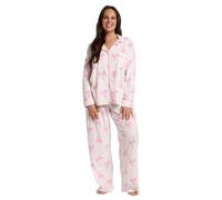 OHS Bow Print Womens Pyjamas Set for Women Long Sleeve and Full Length Button Down Womens Pyjamas Two Piece Soft Comfy Winter Sleepwear Loungewear, White/Pink - S/M