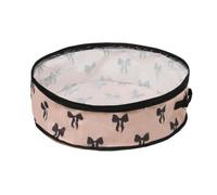 OHS Bow Print Wreath Storage Bag Round Christmas Garland Storage Box, Mono | Waterproof Circular Container with Carry Handles Artificial Xmas Ornaments Wreath Storage Garland Storage Bag