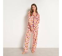 OHS Bow Pumpkin Piped Edge Matte Velvet Button Through Pyjama Set in Pink | Size: Large/XL OHS Pink L/XL