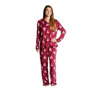 OHS Bow Pyjamas for Women Long Sleeve Shirt and Full Length Bottom Pyjama Bride Pjs Set Two Piece Button Down Soft Warm Winter Nightwear Sleepwear Loungewear, Burgundy - L/XL