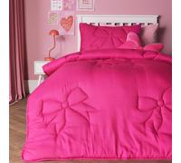 OHS Bow Quilted 7.5 Tog Coverless Duvet with Pillowcase Bedding Set in Bright Pink | Size: Double OHS Bright Pink Double