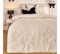 Ohs Bow Quilted 7.5 Tog Coverless Duvet With Pillowcase Winter Warm Bedding Set, Ivory - Double