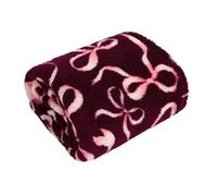 OHS Bow Ribbon Print Teddy Throw Fleece Blanket, Red/Cream - 150 x 200cm | Machine Washable Fabric Fade Resistant Colour Sofa or Bed Ready Soft Cosy Texture Warm Winter Layer Living Room Essential
